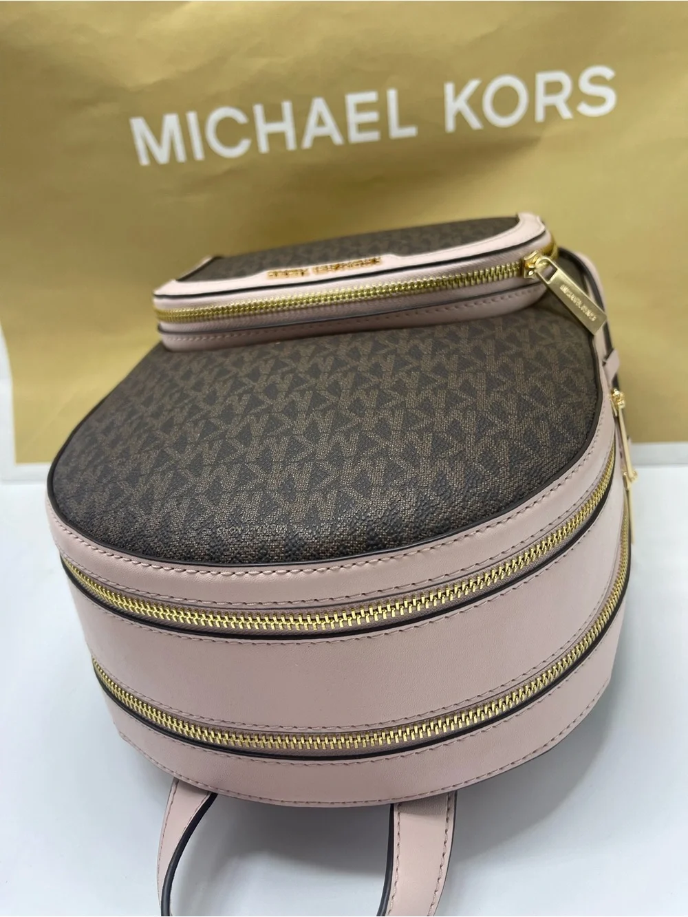 Michael Kors Jaycee Medium Zip Pocket Logo Backpack Powder Blush NWT